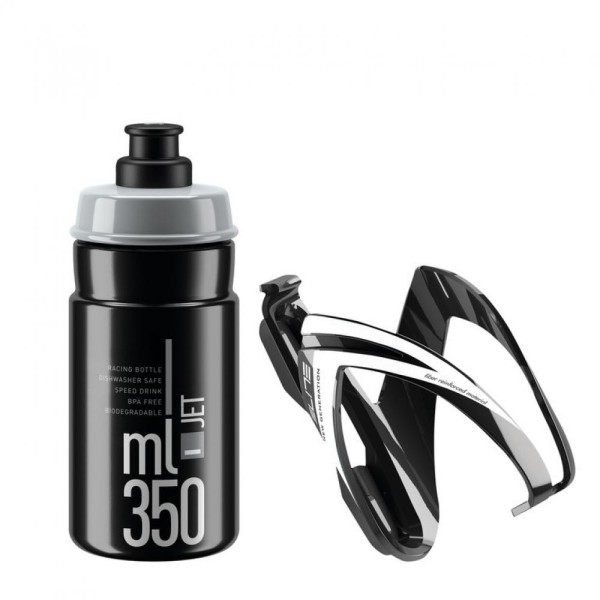 Trinkflasche+ Halter Elite Kit Ceo 350ml, schwarz/grau+ schwarz/weiß glanz