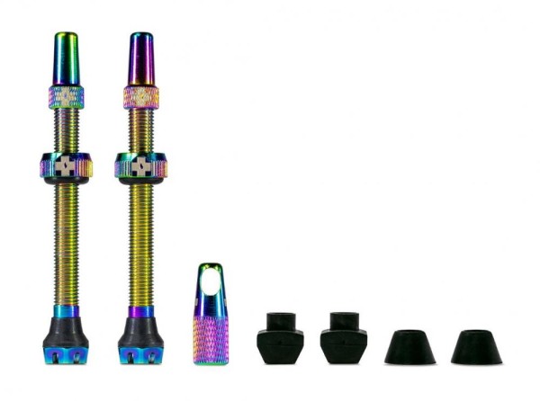 Muc Off, Tubelessventil V2, SV (44mm), Farbe iridescent ( Rainbow ), Aluminium, zur Umrüstung von Standardfelgen auf Tubeless-System, für fast alle Felgen geeignet