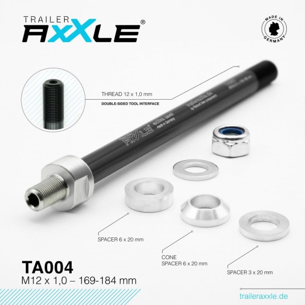 Radoxx Components Trailer AxXle TA004 M12x1.0 | 169-184 mm die Achse für Fahrrad Kinderanhänger